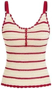 CIDER Cute Summer Tops for Women Going Out Cute Y2K Striped Sleeveless Crochet Knitted Scoop Neck... | Amazon (US)