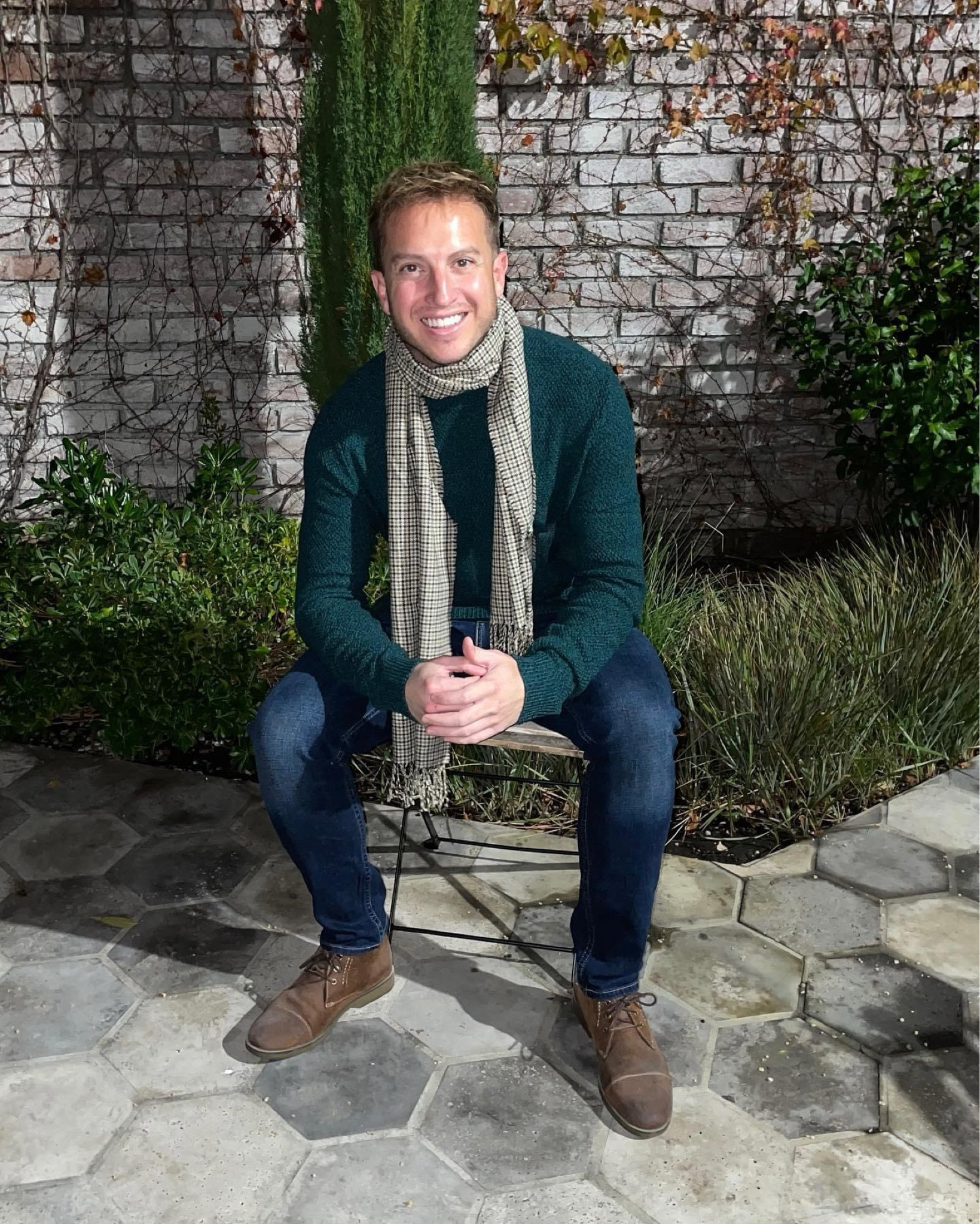 Sweater Season. Shop this look! Dark straight denim, crew neck sweater, scarf, Clark’s boots. 

#LTKparties #LTKHoliday #LTKmens