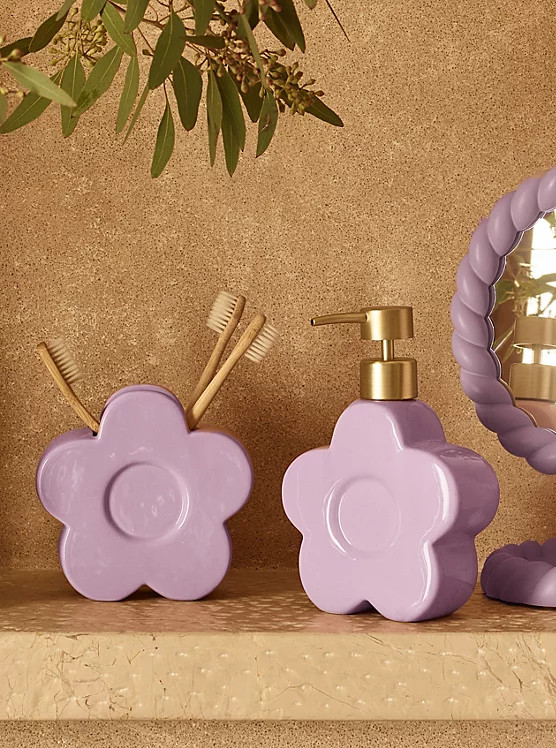 Lilac Flower Soap Dispenser & Tumbler Set | George at ASDA