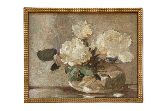 Vintage Framed Canvas Art  // Framed Vintage Floral Print // Vintage White Roses Painting // Stil... | Etsy (CAD)