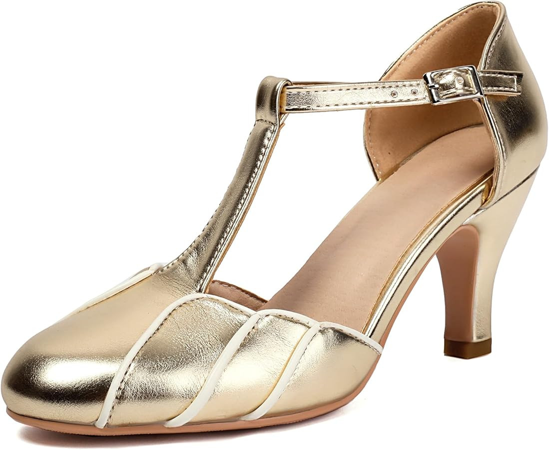 Elerhythm Women's Mary Jane Retro Rockability Close Round Toe Vintage 1920s Gatsby Heels 1950s Vi... | Amazon (US)