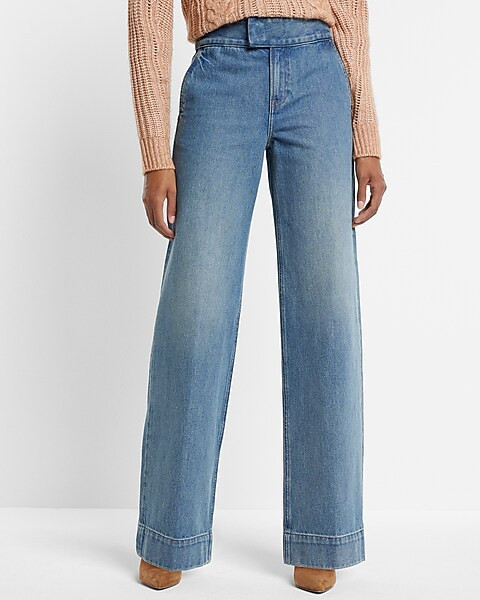 High Waisted Medium Wash Wide Leg Jeans | Express