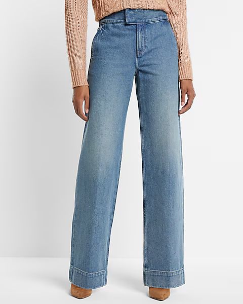 High Waisted Medium Wash Wide Leg Jeans | Express