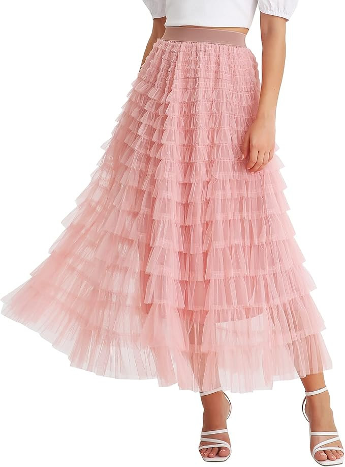 Mliyasan Women’s 18 Layered Ruffles Tulle Skirt Pleated High Waist Fluffy Maxi Skirt Fairy Cake... | Amazon (US)
