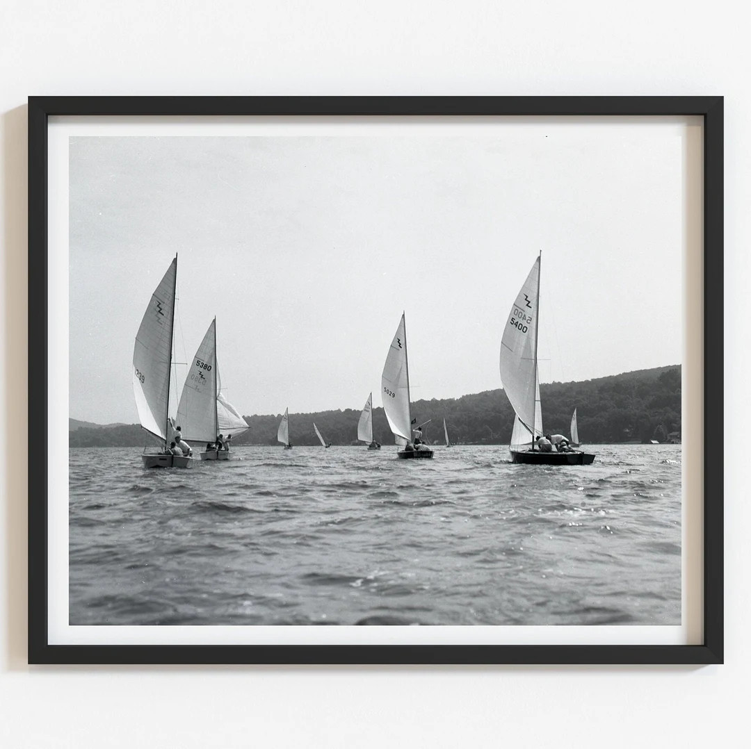 Sailing Art, Vintage Sailboat Regatta Photo Print, Lake House Wall Art, Custom Black and White Re... | Etsy (US)