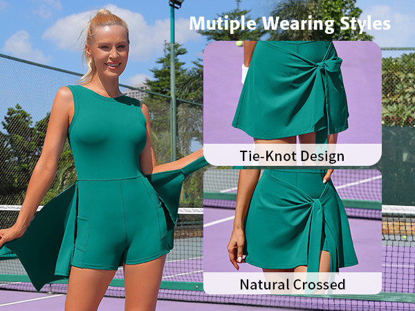 ATTRACO Womens High Neck Tennis Dress Workout Rompers Wrap Skirt Built in Bra Golf Athletic Dress | Amazon (US)
