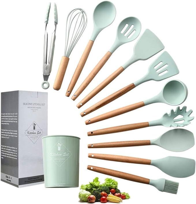 UniForU Silicone Cooking Utensils Kitchen Utensil Set with Natural Wooden Handles Nonstick Spatul... | Amazon (CA)