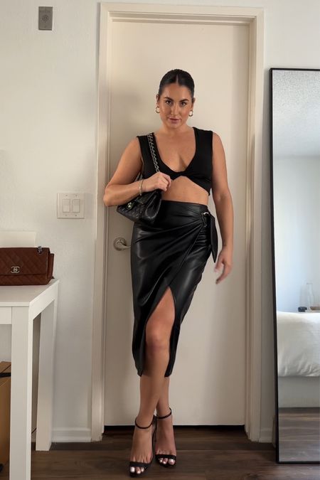 Black Faux Leather Skirt date night outfit | @petalandpup size 4. I’m 5’6” 140 pounds for size reference.

#LTKworkwear #LTKstyletip #LTKshoecrush