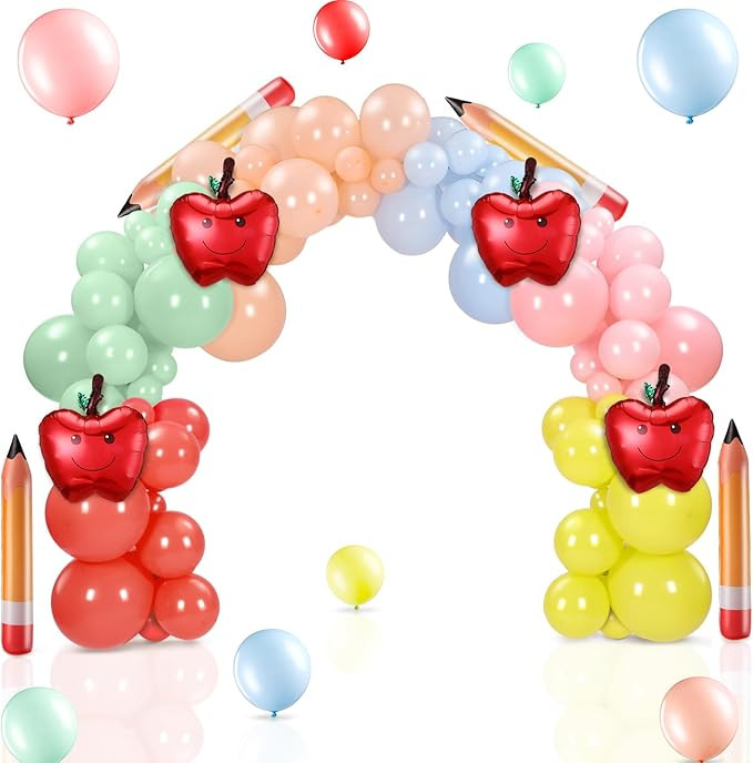 128 Pcs Back to School Balloon Garland Arch Kit, Jumbo Crayon Pencil and Apple Foil Balloon with ... | Amazon (US)