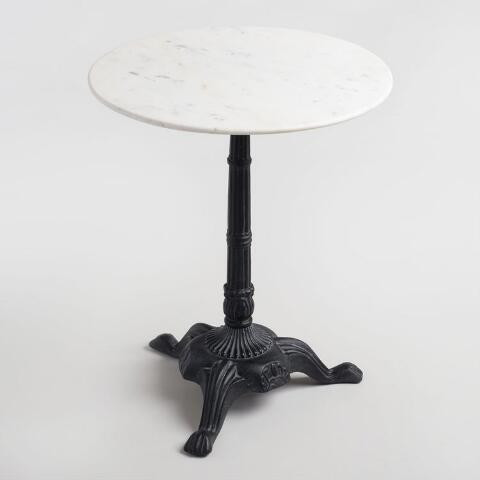 Round White Marble and Black Metal Bistro Accent Table | World Market