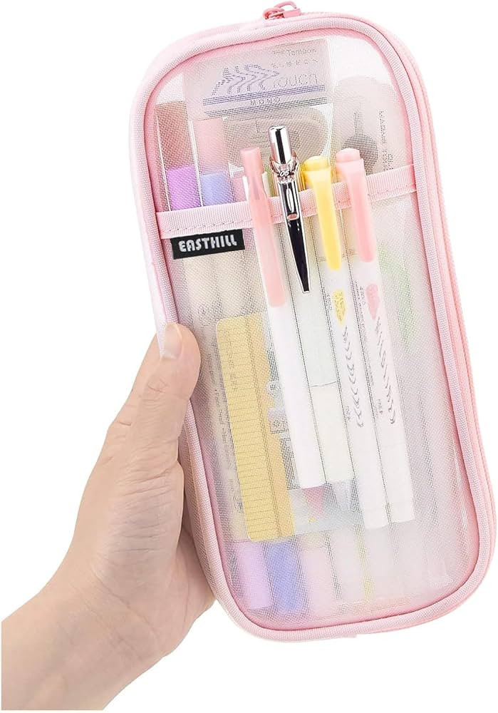 EASTHILL Grid Mesh Pen Pencil Case with Zipper Clear Makeup Color Pouch Cosmetics Bag Multi-Purpo... | Amazon (US)