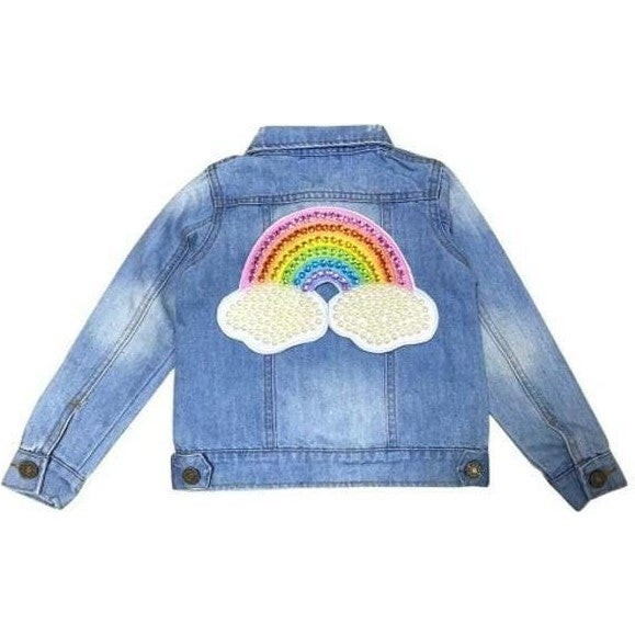 Lola + The Boys | Happy Rainbow Denim Jacket, (Blue, Size 10Y) | Maisonette | Maisonette