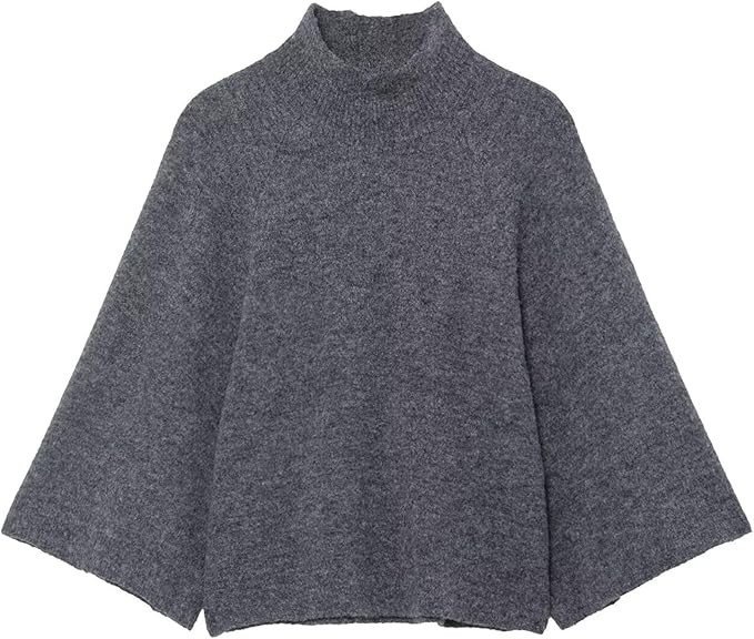 Chevara Women’s Cropped Pullover Sweater Minimalism High Neck Wide Sleeve Solid Color Knitted J... | Amazon (US)