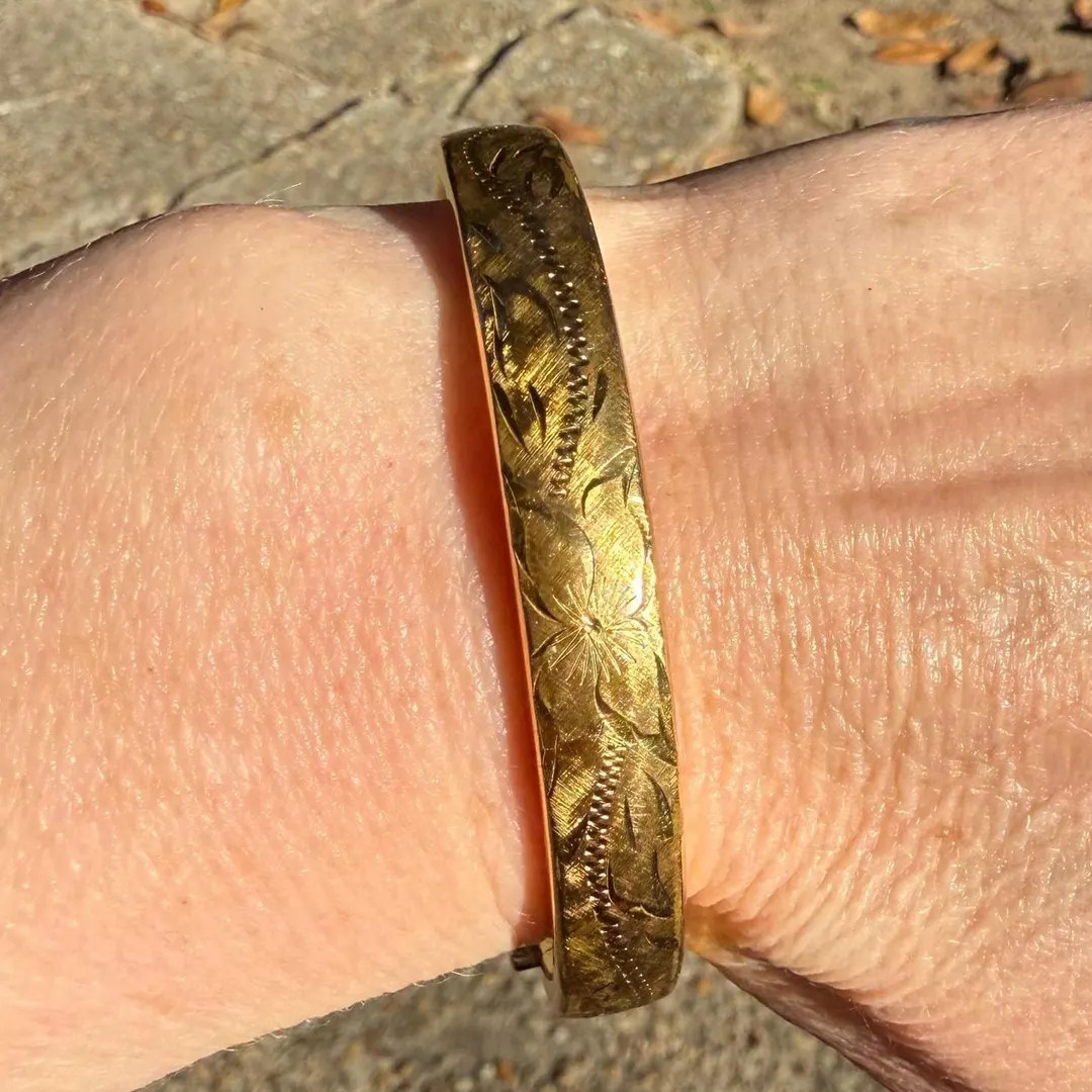 Vintage 12K Gold Filled Floral Etched Bangle Bracelet | Heirloom Jewelry - Etsy | Etsy (US)