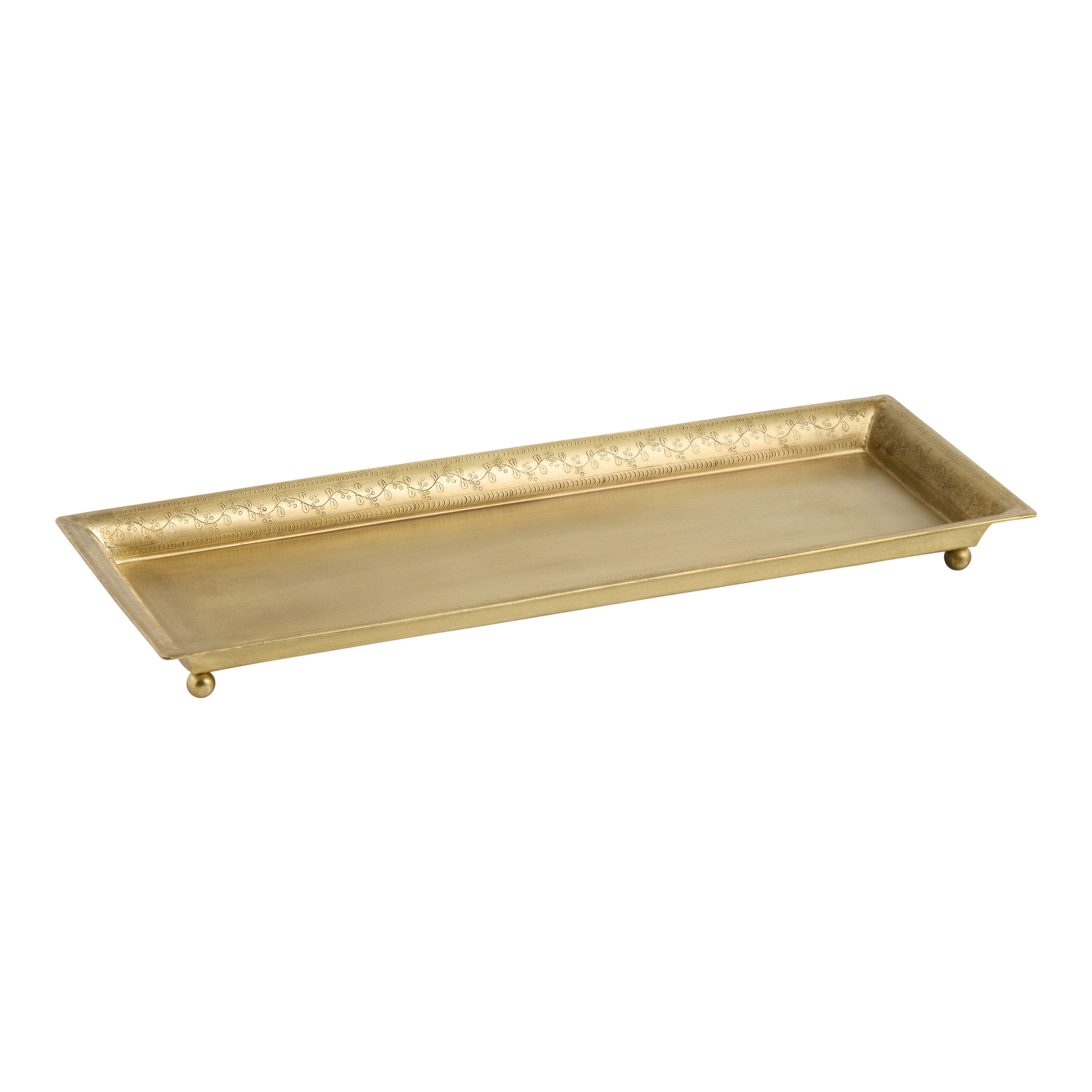 CRAFT Antique Gold Metal Etched Footed Tray | World Market
