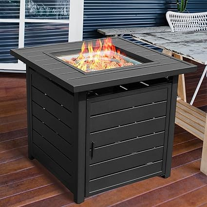 28 inch Propane Fire Pit Table, Outdoor Gas Fire Pits with Lid & Lava Rock, 50000 BTU Firepit for... | Amazon (US)