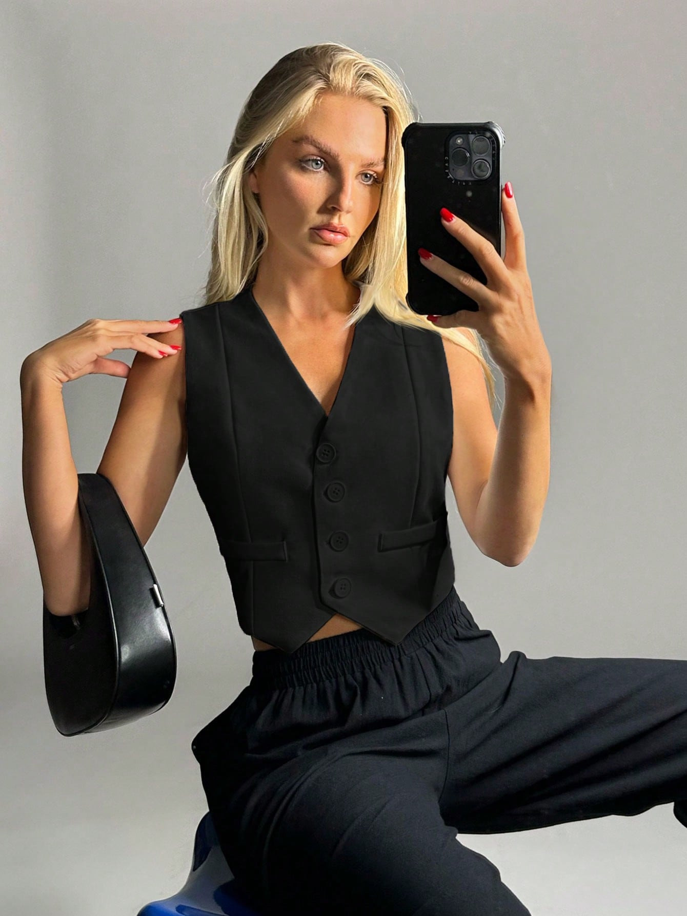 SHEIN EZwear Chaleco De Traje Con Cuello En V De Color Sólido | SHEIN USA | SHEIN