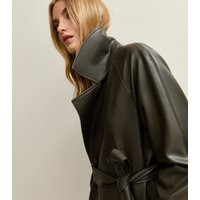 Women's Dark Khaki Faux Leather Trench Coat New Look | New Look (UK)