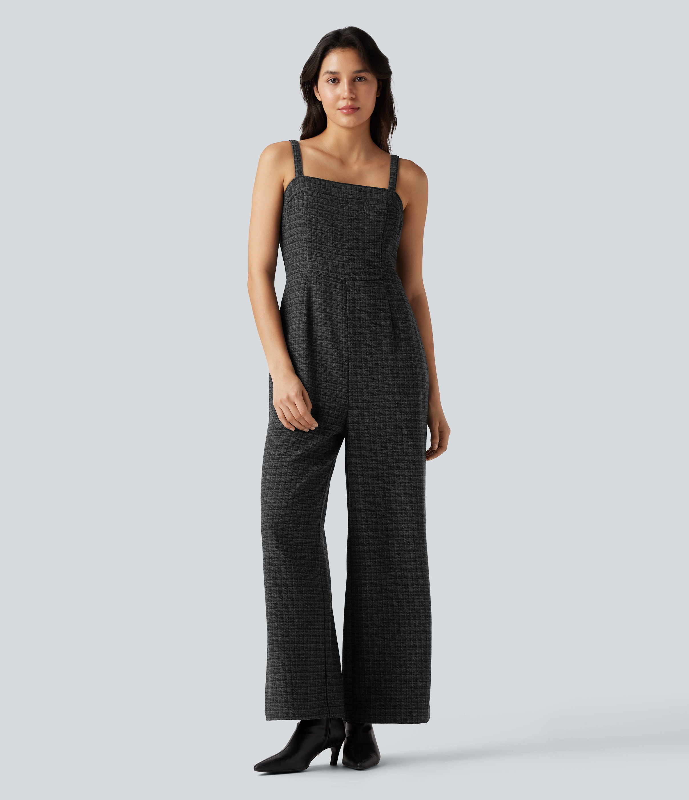 Halara Plaid Casual Jumpsuit with Pockets  - Black Rib Knit - XL(regular) | HALARA