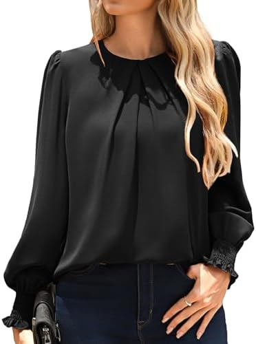 Kate Kasin Womens Dressy Business Casual Tops, Pleated Long Sleeve Shirts, Office Work Blouses | Amazon (US)