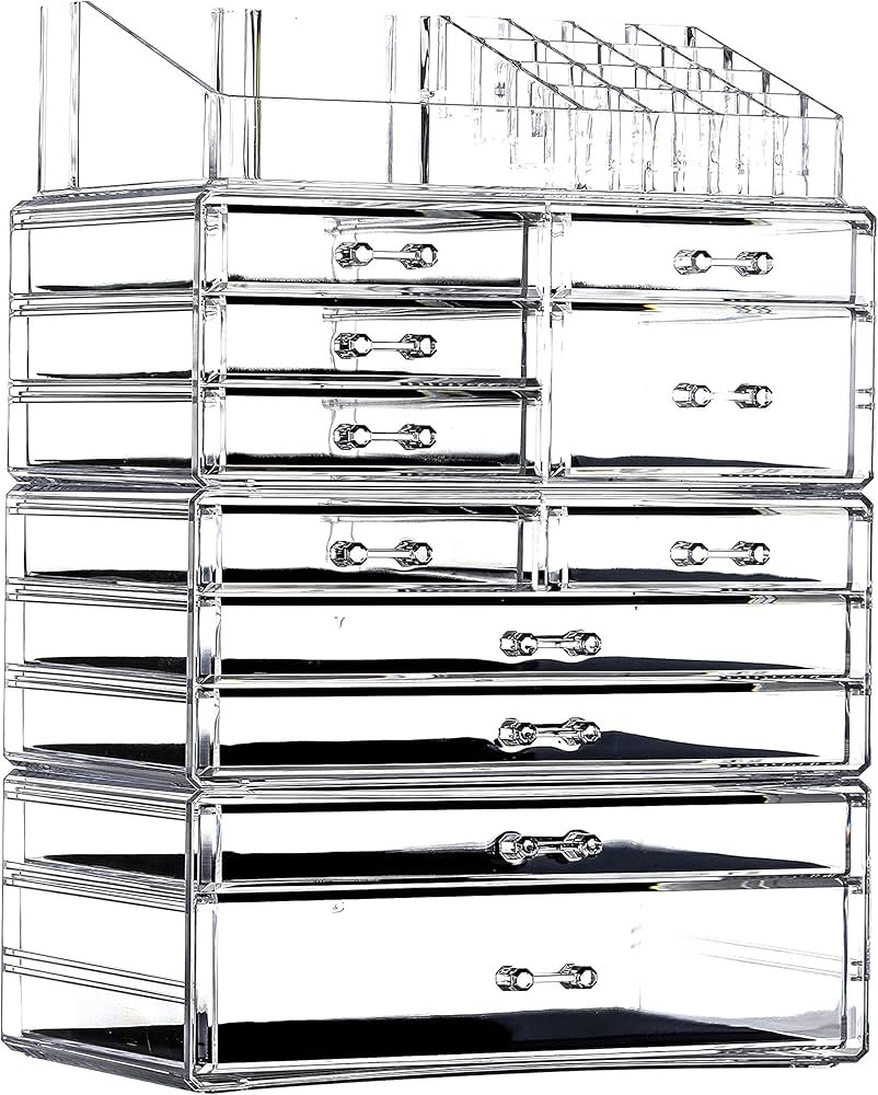 Cq acrylic Clear Makeup Storage Organizer Drawers Skin Care Large Cosmetic Display Cases Stackabl... | Amazon (US)