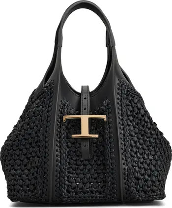Mini T Timeless Crochet Raffia & Leather Shopping Bag | Nordstrom