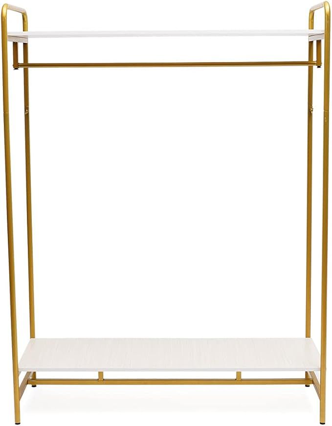 1.6m Height Gold Garment Rack with Wood Board Stand Iron Wedding Dress Bridal Garment Rack Dress ... | Amazon (US)