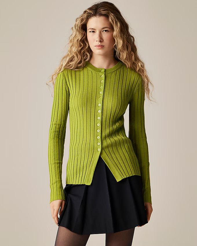 Wide-rib fitted cardigan top in merino wool | J. Crew US