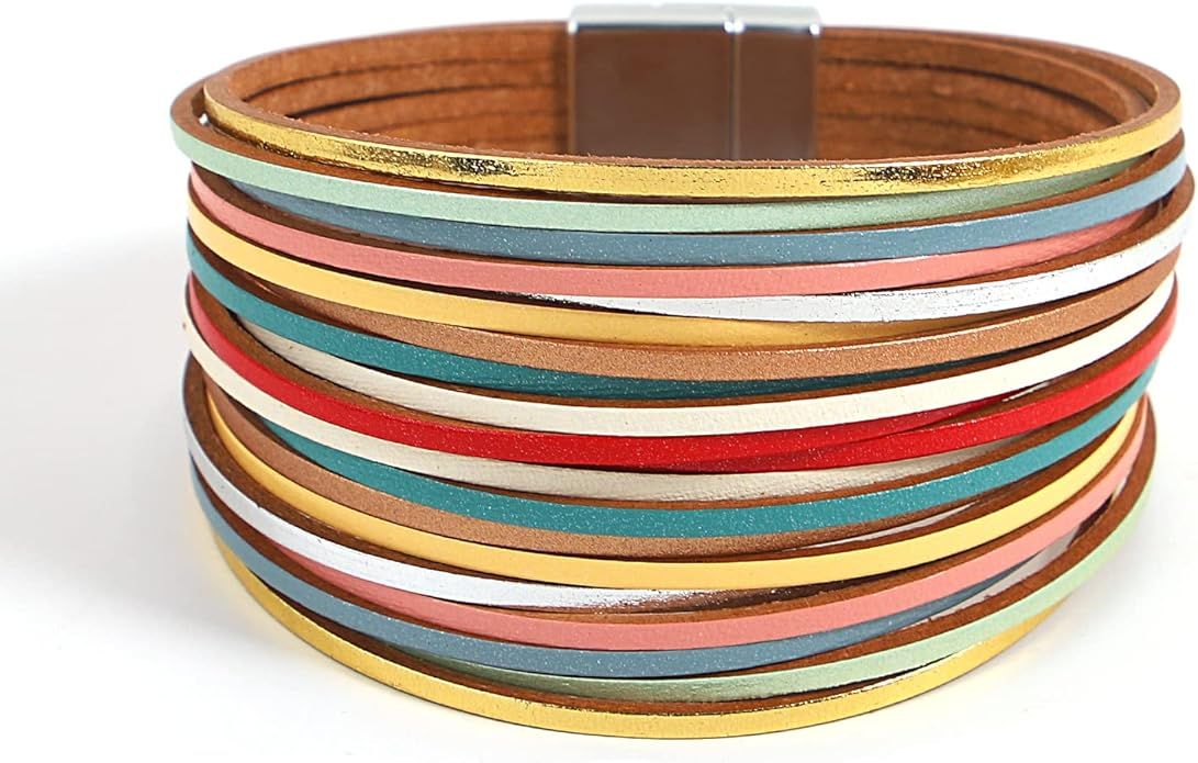 hotoo Leather Wrap Bracelet for Women Bohemian Friendship Stackable Layered Bracelets Boho Multi ... | Amazon (US)