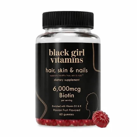 Black Girl Vitamins - Hair, Skin, and Nails Gummies with Biotin (6000 mcg), Zinc, Gelatin Free, Vitamin A, and Vitamin E - Gluten-Free. Made in The USA (Passion Fruit, 60 Count) 30 Day Supply | Walmart (US)