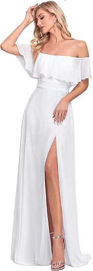 Ever-Pretty Womens Off The Shoulder Ruffle Party Dresses Side Split Beach Maxi Dress 07679 | Amazon (US)
