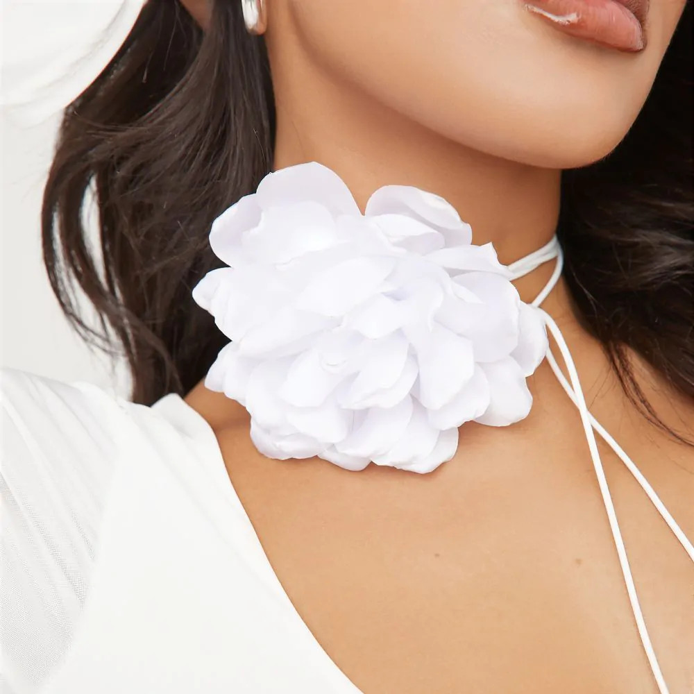 Tie Detail Flower Choker In White | EGO (UK)