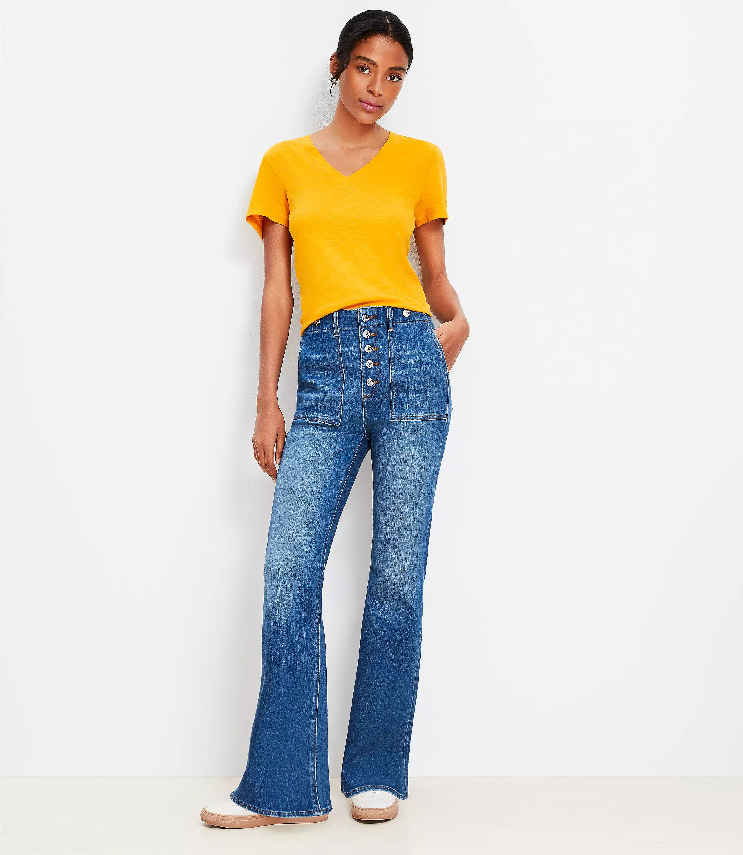 High Rise Relaxed Flare Jeans Mid Vintage Wash | LOFT