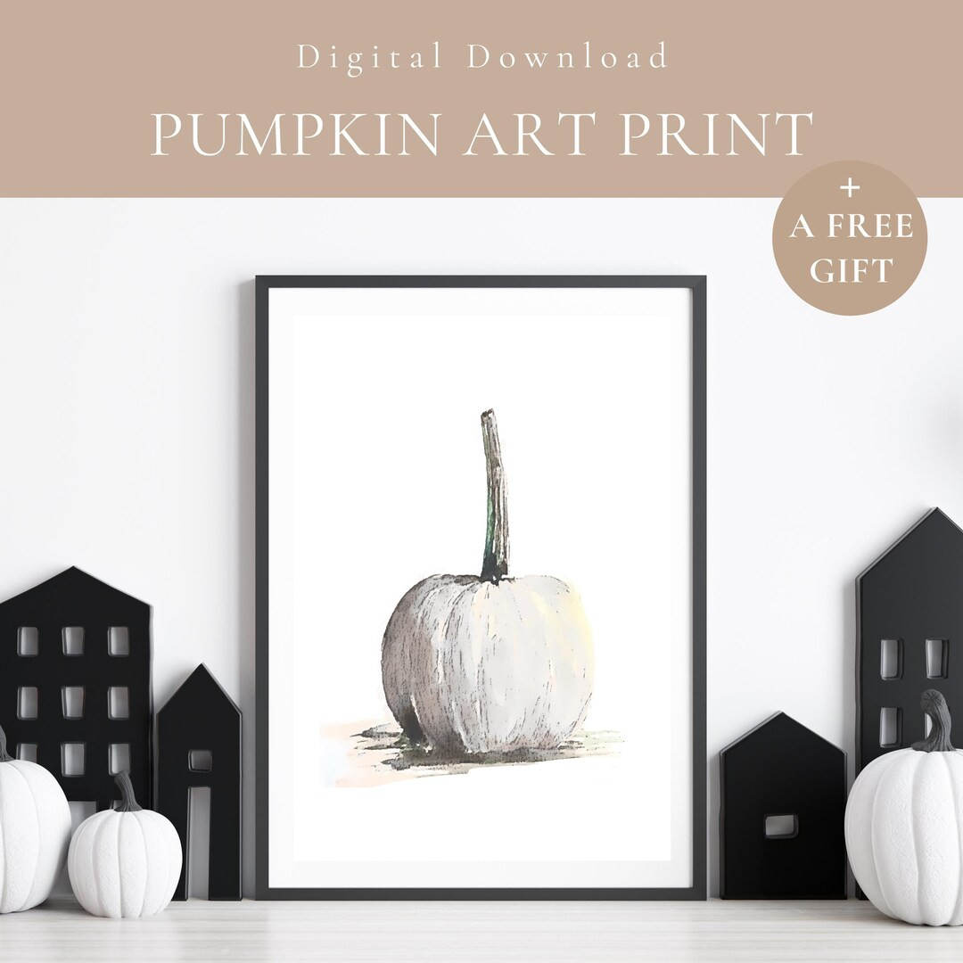 White Pumpkin Watercolor Art Print-neutral Fall Farmhouse Printable-minimalist Autumn Painting-tr... | Etsy (US)