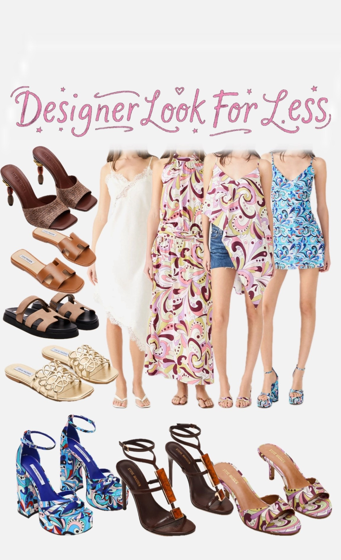 Designer look for less! perfect items for your next vacation.. Pucci look alikes, cult Gaia vibes for less, Loewe sandals look alikes, and our favorite hermes style sandals for less ✨ I love a deal! Resort wear, vacay style

#LTKootd