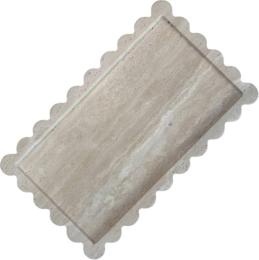 13.4 x 8 inch Large Travertine Tray with Scalloped Edge, Rectangle Decorative Tray for Coffee Tab... | Amazon (US)