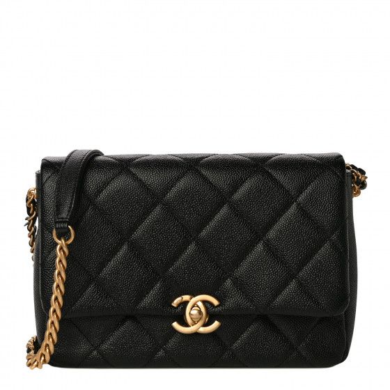 CHANEL Shiny Caviar Quilted Small Chain Melody Flap Black | FASHIONPHILE | Fashionphile