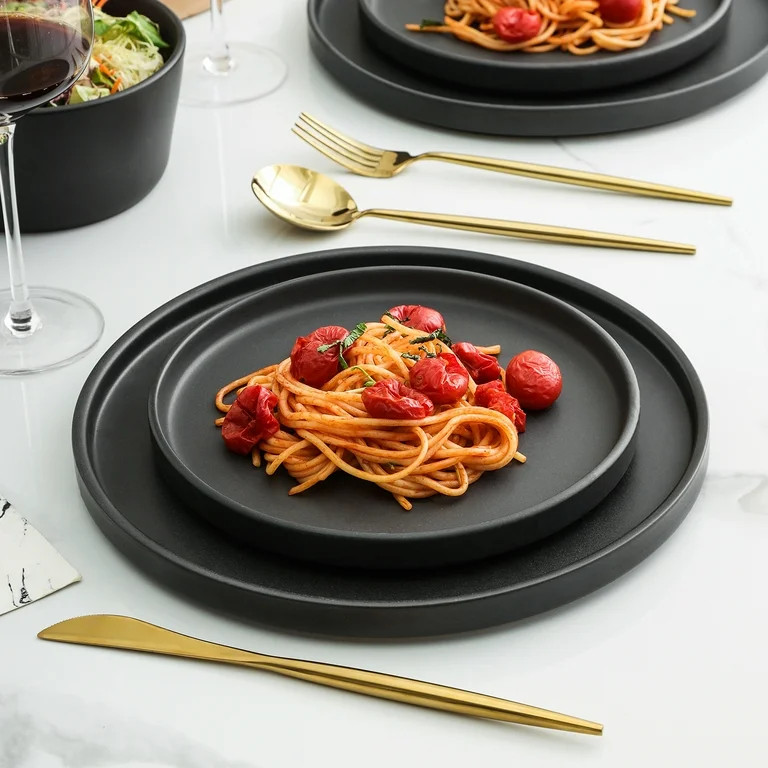 Stone Lain Cecile Stoneware 12-Piece Round Dinnerware Set, RB, Black - Walmart.com | Walmart (US)