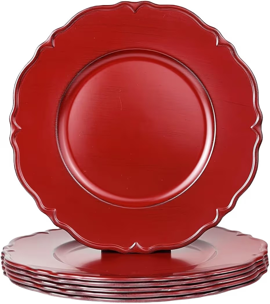 Antique Red Charger Plates Set of 6, 13" Plate Charger for Dinner Plates, Plastic Round charger p... | Amazon (US)