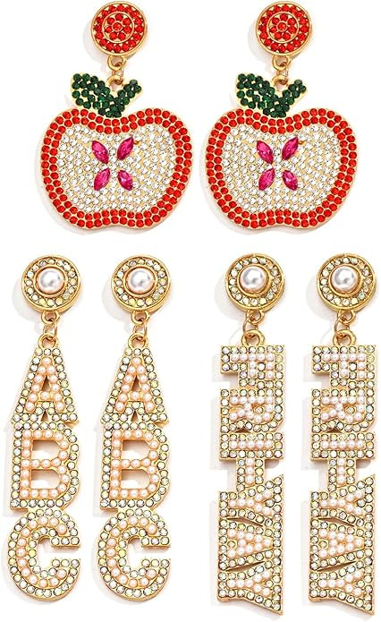 Teacher Earrings for Women Rhinestone Beaded Dangle Drop Pencil FRIYAY Earrings Colorful Teacher ... | Amazon (US)