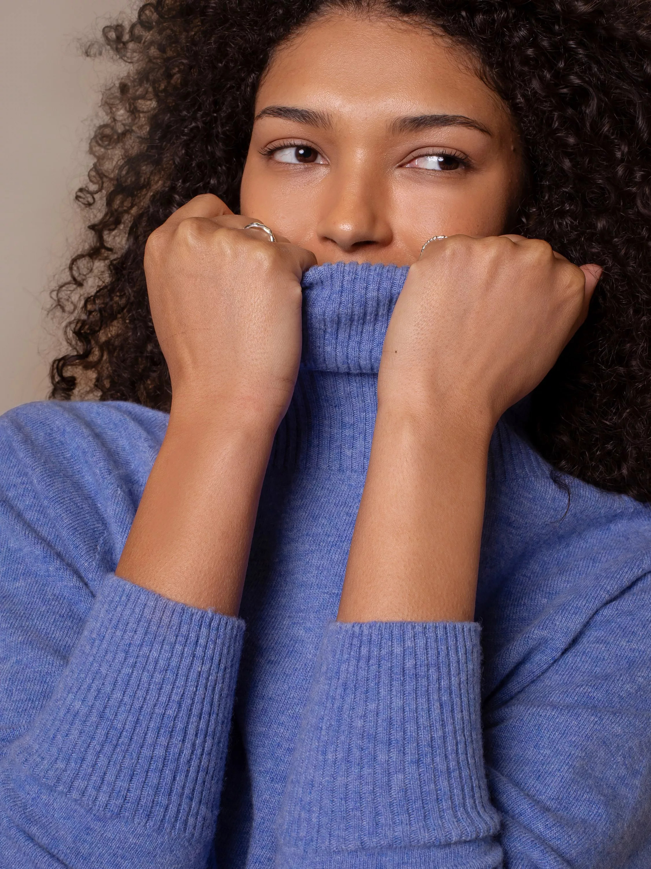 Celtic & Co. Slouch Roll Neck Pure Wool Jumper, Cornflower Blue | John Lewis (UK)