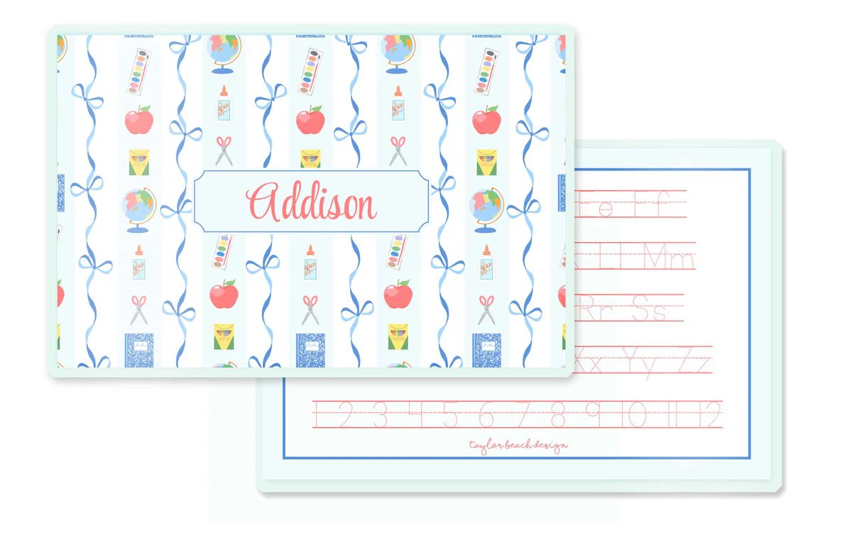 Books & Bows Children's Personalized Laminated Placemat | Taylor Beach Design
