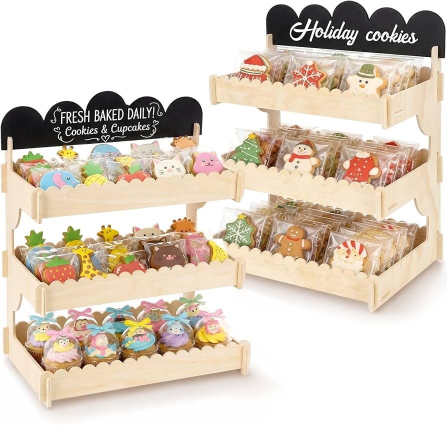 2 Pack Cookie Display Stand for Bakers & Vendors 3 Tier Wooden Cookie Stand with Chalkboard Sign ... | Amazon (US)