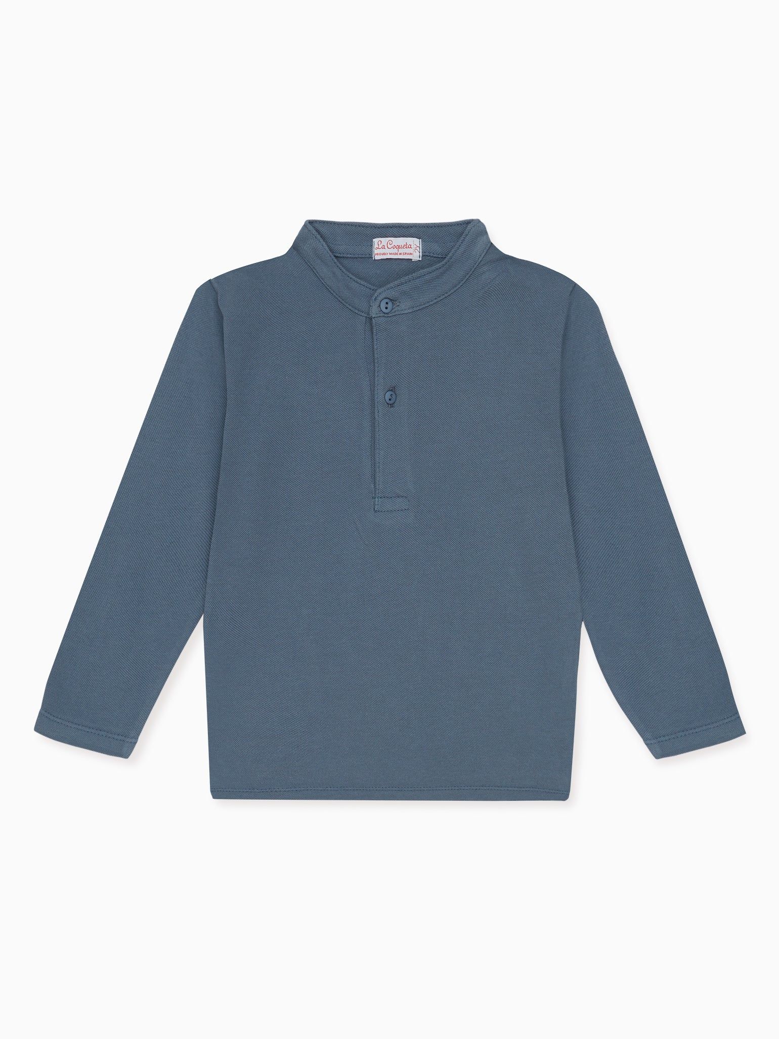Dusty Blue Alcomo Long Sleeve Jersey Polo Shirt | La Coqueta