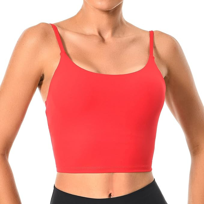 Colorfulkoala Women's Spaghetti Strap Sports Bra Longline Padded Workout Crop Tank Tops | Amazon (US)