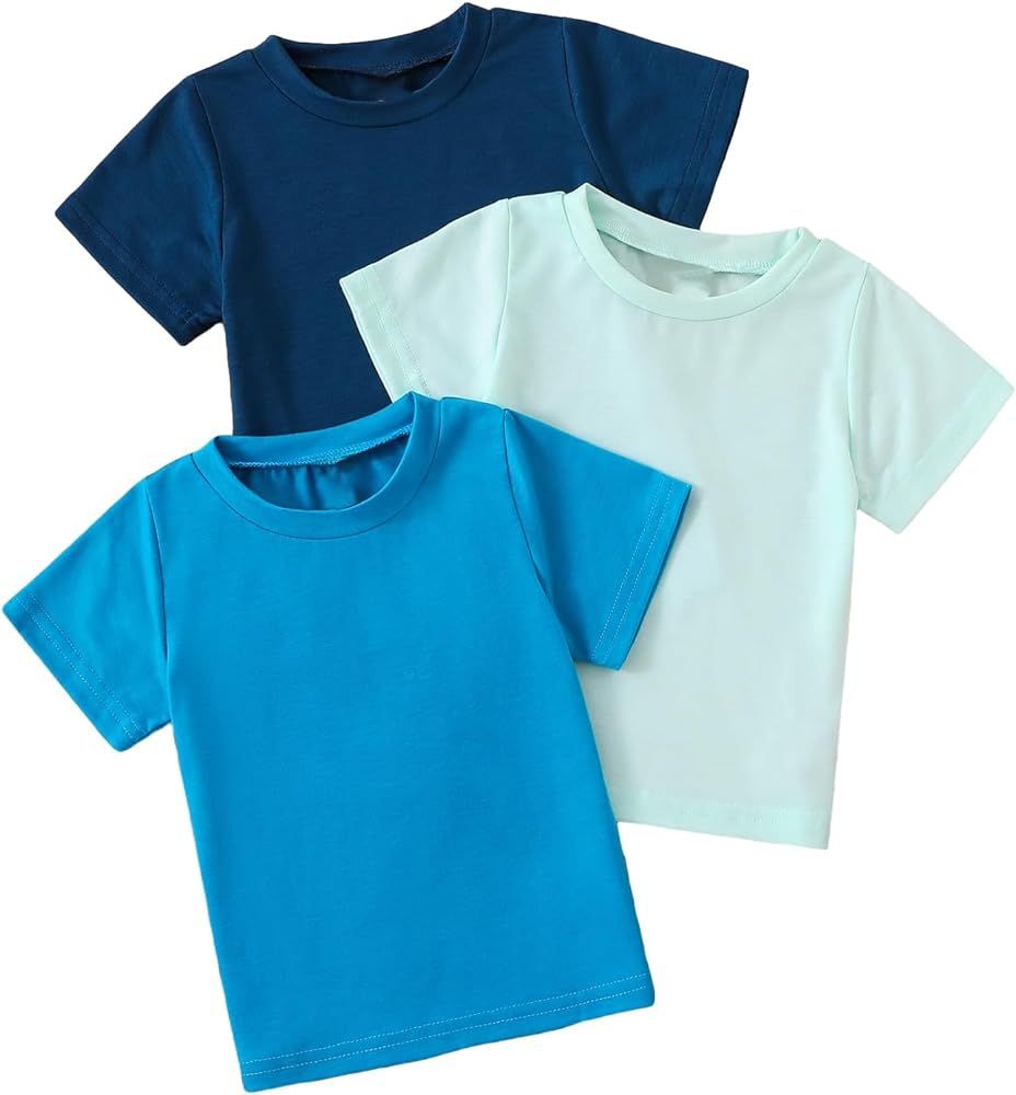 SOLY HUX Toddler Boy's 3 Piece Short Sleeve Summer T Shirt Solid Crew Neck Basic Tee Tops | Amazon (US)