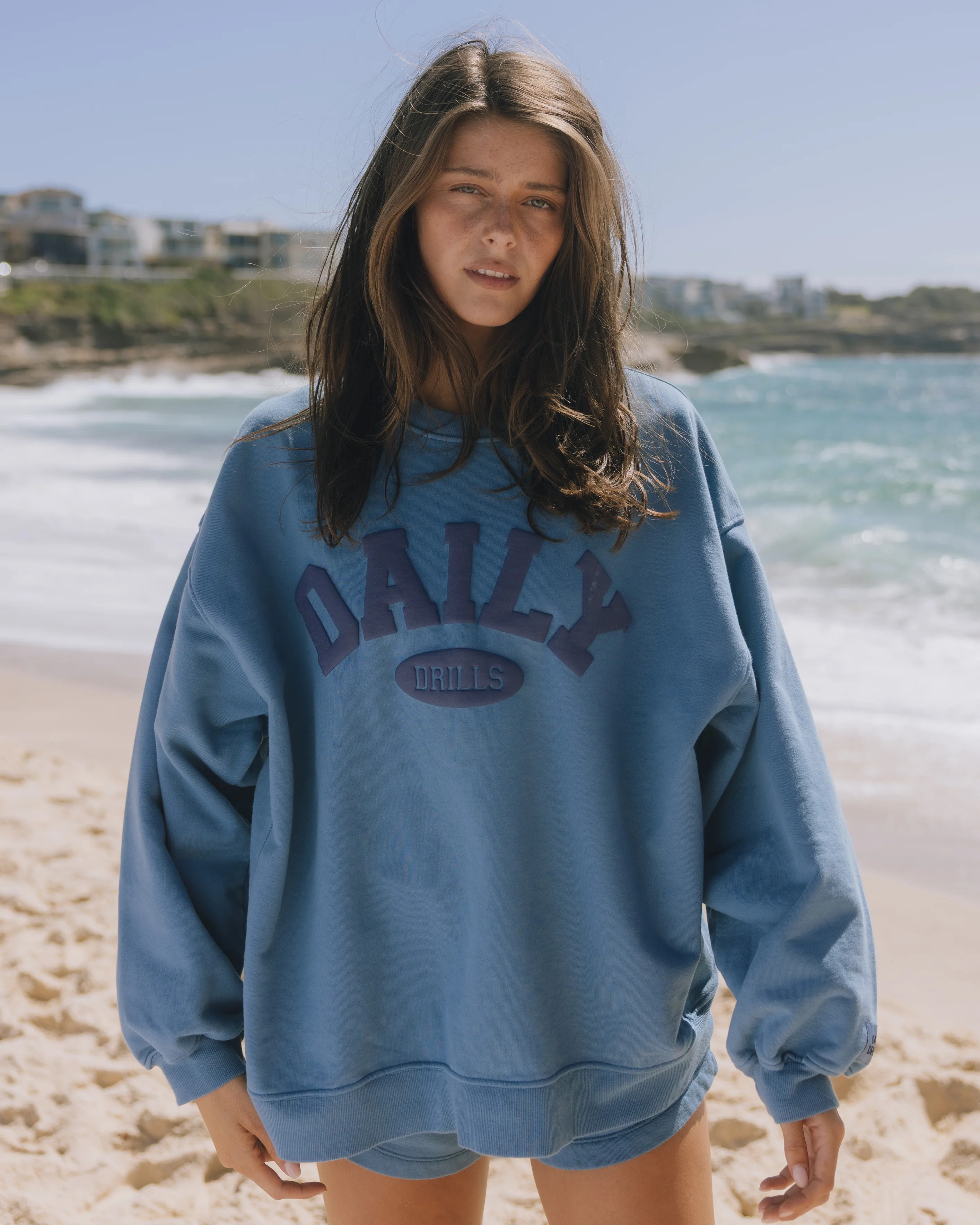 Oversized Daily Crew - Cabana + Navy with Tonal Patch | Daily Drills LLC