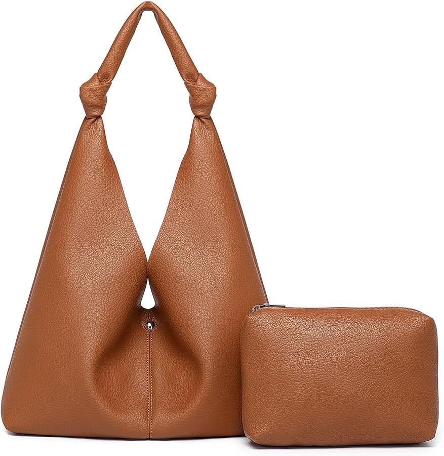 Vegan Leather Hobo Purses set, Slouchy Shoulder Bag Knotted Hobo Bags for Women with a small purs... | Amazon (US)