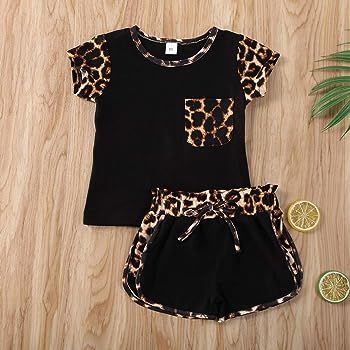 Toddler Baby Girl Summer Clothes Ruffle T-Shirt++Drawstring Shorts Outfit Set | Amazon (US)