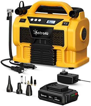 AstroAI Tire Inflator Air Compressor Portable, 160PSI Cordless/Corded Tire Pump with 3 Power Supply  | Amazon (US)